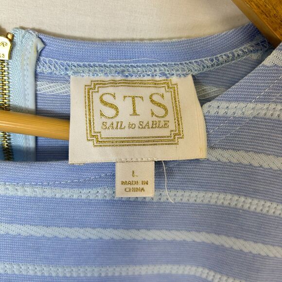 Sail to Sable Blue White Textured Rope Stripe Knit Long Sleeve Dress Size L - Picture 5 of 15